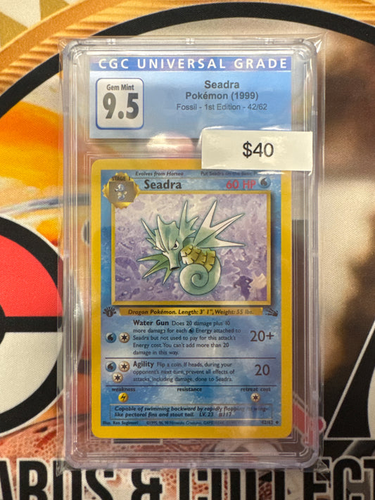 1999 Pokémon Seadra Fossil 42/62 1st Edition CGC 9.5