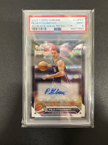 2023 Topps Chrome NBA Peja Stojakovic Black Wave Refractor Autograph /10 PSA 9