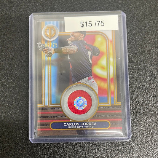 2024 MLB Topps Tribute Carlos Correa Stamp Of Approval Gold Patch /75