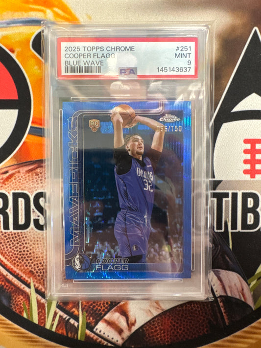 2025-26 Topps Chrome NBA Cooper Flagg Rookie Blue Wave Refractor /150 PSA 9
