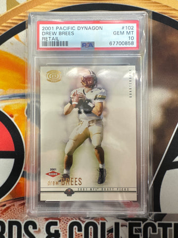 2001 Pacific Dynagon NFL Drew Brees Rookie Retail PSA 10