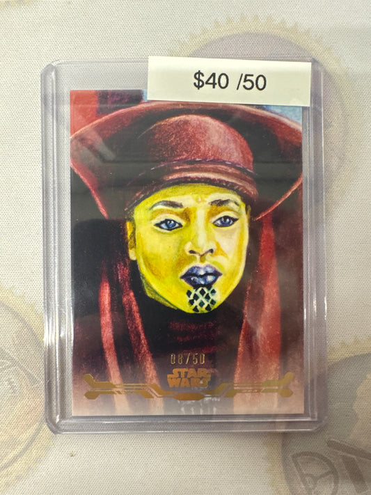 Topps Star Wars Stellar Signatures Luminara Unduli By: Marcia Dye Stellar Art Card Gold /50