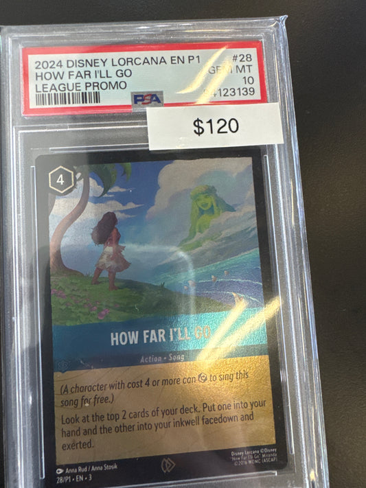 Disney Lorcana P1 League Promo How Far I’ll Go PSA 10