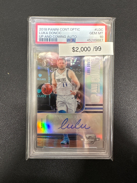 2018 Panini Contenders Optic Luka Doncic Rookie Up & Coming Autograph /99 PSA 10