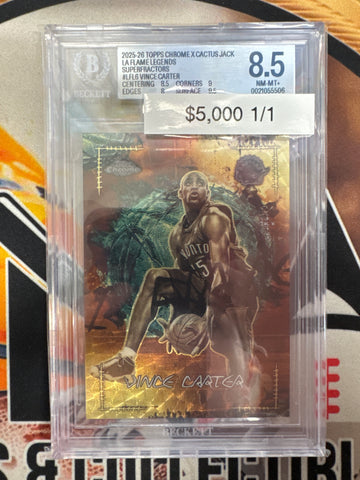 2025-26 Topps Chrome NBA X Cactus Jack Vince Carter La Flame Legends Superfractor 1/1 BGS 8.5