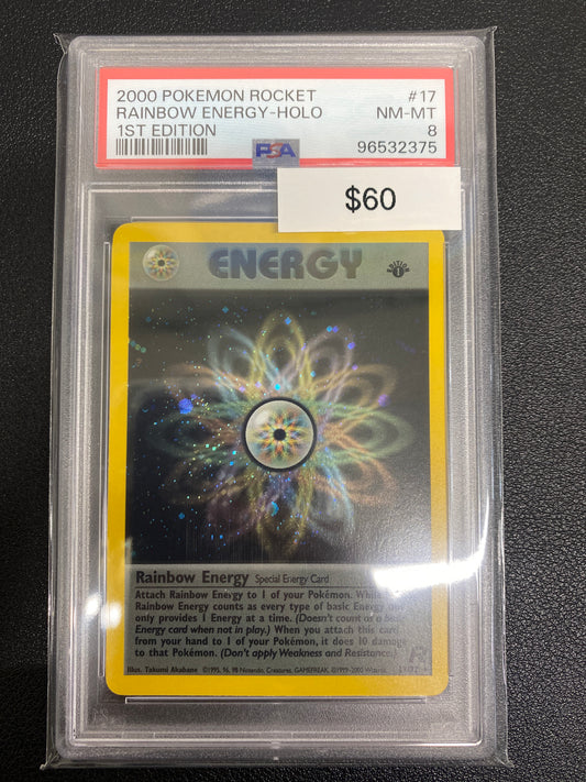 Pokémon 1st Edition Team Rocket Rainbow Energy Holo PSA 8