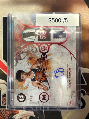 2026 Topps Motif Basketball Nolan Traore Motif Rookie Triple Relic Autograph Red Refractor /5