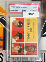 1961 Topps Baseball AL Home Run Leaders Mantle, Maris, Lemon, Colavito PSA 4