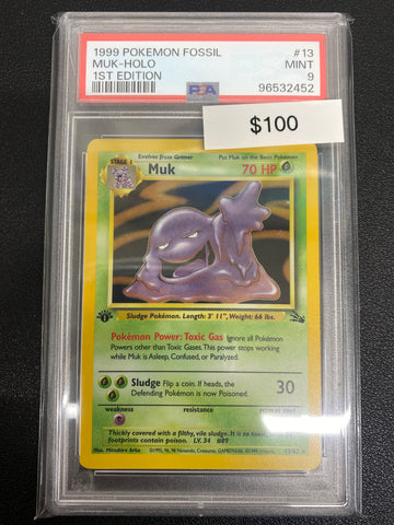 Pokémon 1st Edition Fossil Muk Holo PSA 9