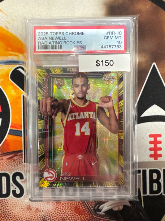 2025-26 Topps Chrome NBA Asa Newell Radiating Rookies PSA 10