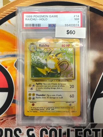 1999 Pokemon Game Raichu Holo 14/102 PSA 7