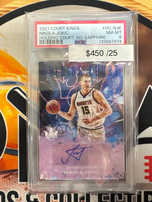2021 Panini Court Kings NBA Nikola Jokic Holding Court Signatures Sapphire /25 PSA 8