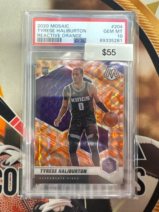 2020 Panini Mosaic NBA Tyrese Haliburton Rookie Reactive Orange PSA 10