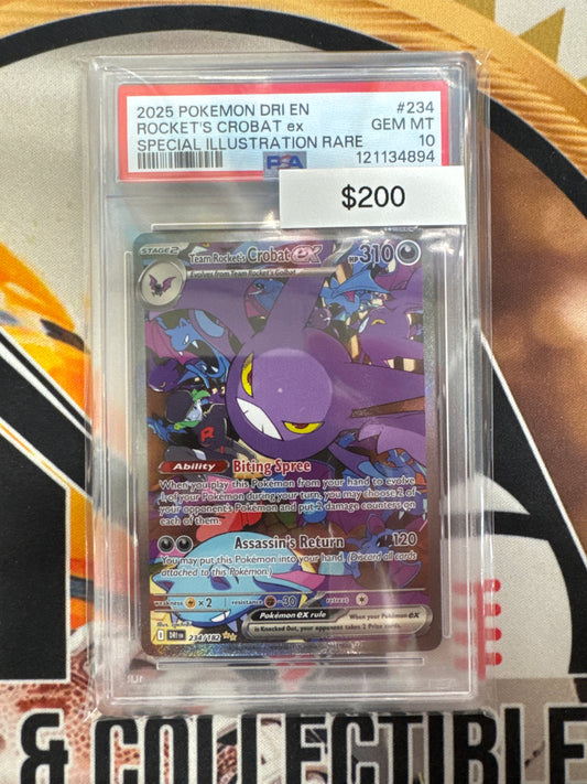 2025 Pokemon Destined Rivals English Rocket’s Crobat Ex Special Illustration Rare 234/182 PSA 10