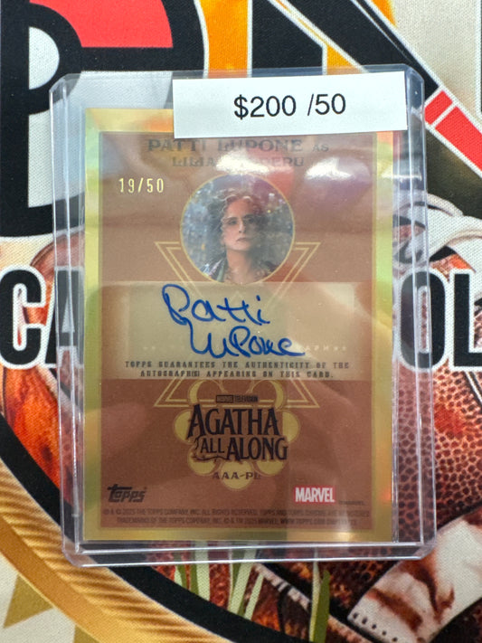 2025 Topps Marvel Studios Chrome Agatha All Along Patti Lupine As Lilia Galderu Autograph Gold Refractor /50