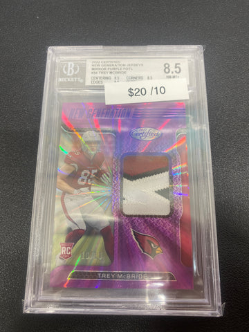 2022 Panini Certified Trey McBride New Generation Jerseys Mirror Purple FOTL Rookie /10 BGS 8.5