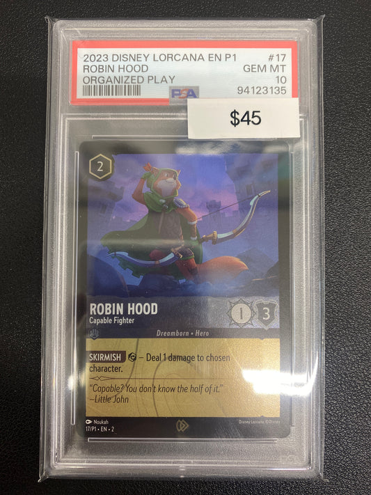 Disney Lorcana P1 Organized Play Robin Hood PSA 10