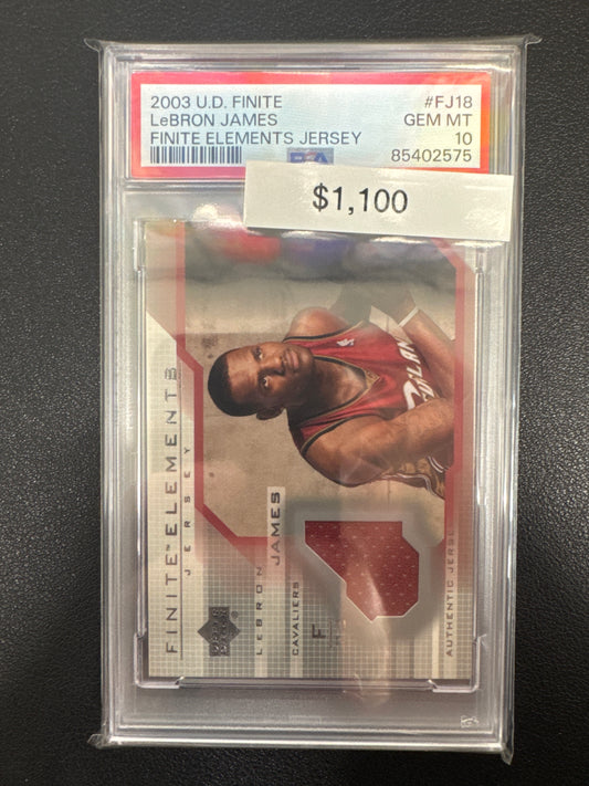 2003 Upper Deck Finite LeBron James Rookie Finite Elements Jersey PSA 10
