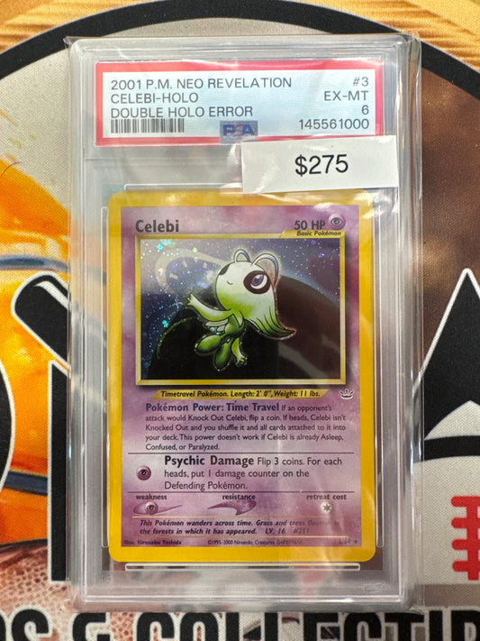2001 Pokemon Neo Revelation Celebi Holo 3/64 Double Holo Error PSA 6