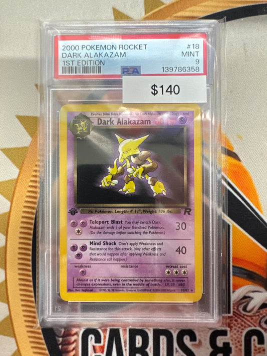 Pokemon Dark Alakazam 1st edition 18/82 Team Rocket PSA 9