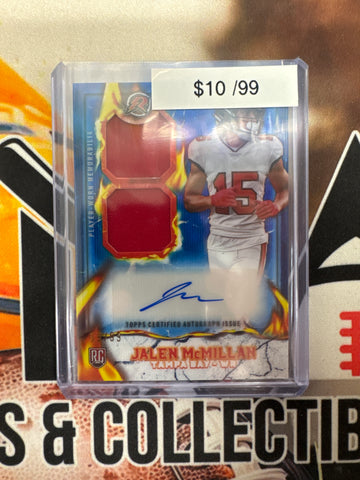2025 Topps Resurgence Football Jalen McMillan Rookie Dual Patch Blue Wave Autograph /99