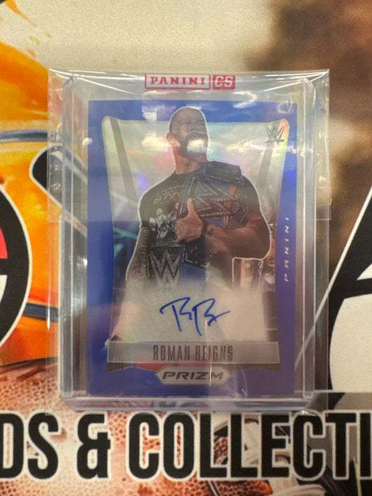 2023 Panini Prizm WWE Roman Reigns Blue Flashback Autograph /49