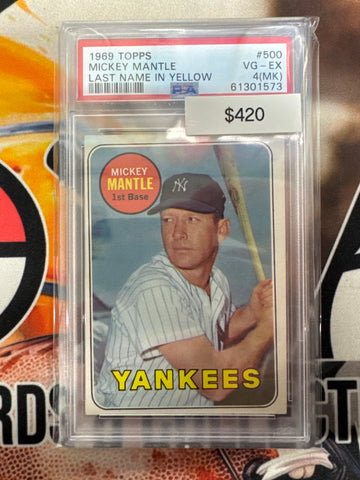 1969 Topps MLB Mickey Mantle Last Name In Yellow PSA 4(MK)