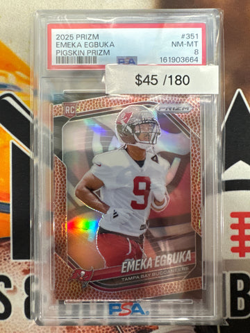 2025 Panini Prizm NFL Emeka Egbuka Rookie Pigskin Prizm /180 PSA 8