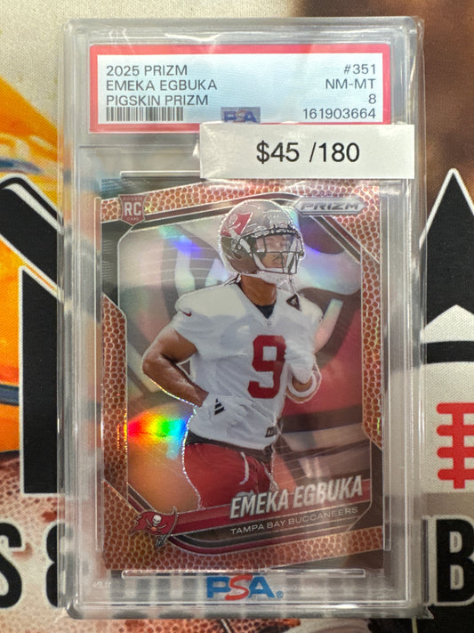 2025 Panini Prizm NFL Emeka Egbuka Rookie Pigskin Prizm /180 PSA 8