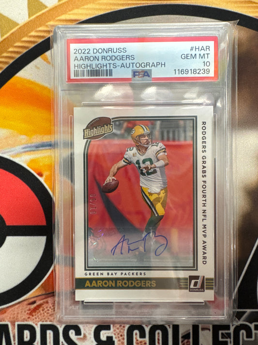 2022 Panini Donruss NFL Aaron Rodgers Highlights Autograph /10 PSA 10
