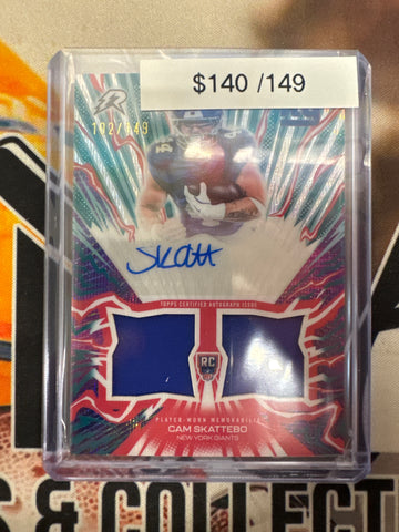 2025 Topps Resurgence NFL Cam Skattebo Amped Up Rookie Relic Autograph Teal Refractor /149