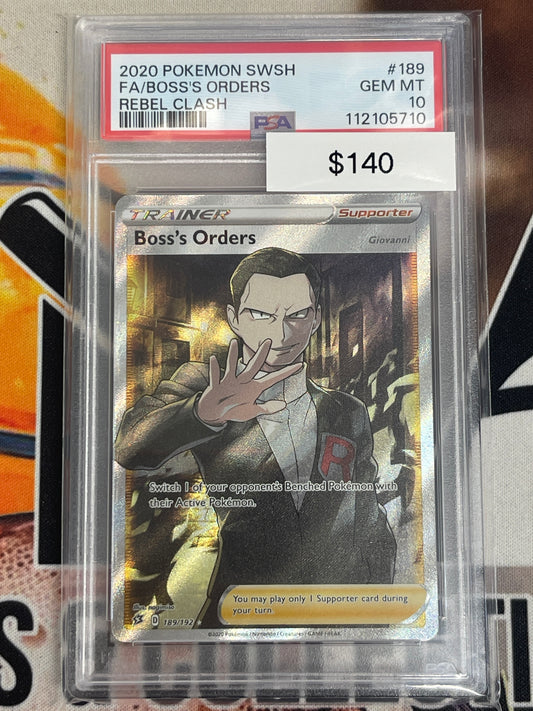 Pokémon Boss’s Orders Full Art Rebel Clash 189/192 PSA 10