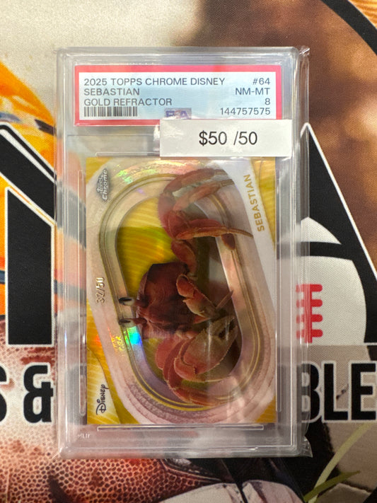2025 Topps Chrome Disney Sebastian Gold Refractor /50 PSA 8
