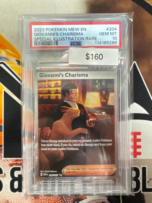 2023 Pokemon Mew English Giovanni’s Charisma Special Illustration Rare 204/165 PSA 10
