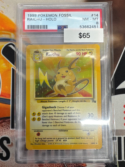 Pokémon Raichu Holo Fossil 14/62 PSA 8