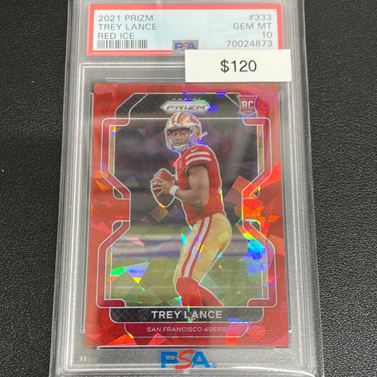 2021 NFL Trey Lance Prizm Red Ice Rookie PSA 10