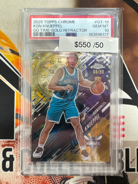 2025 Topps Chrome NBA Kon Knueppel Rookie Go Time Gold Refractor /50 PSA 10
