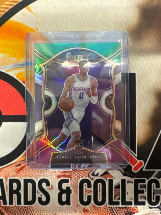 2020-21 Panini Select NBA Tyrese Haliburton Rookie Tri-Color Green/White/Purple Refractor
