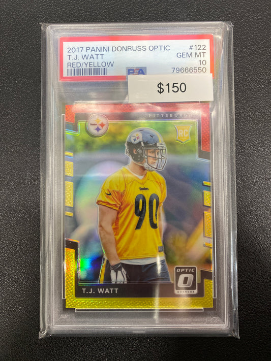 2017 Panini Donruss Optic T.J. Watt Rookie Red/Yellow PSA 10