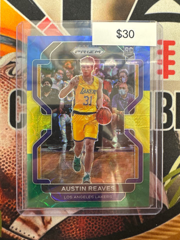 2021-22 Panini Prizm Basketball Austin Reaves Rookie Tri-Color Blue/Yellow/Green Choice Prizm