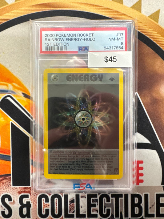 2000 Pokemon Rocket Rainbow Energy Holo 1st Edition 17/82 PSA 8