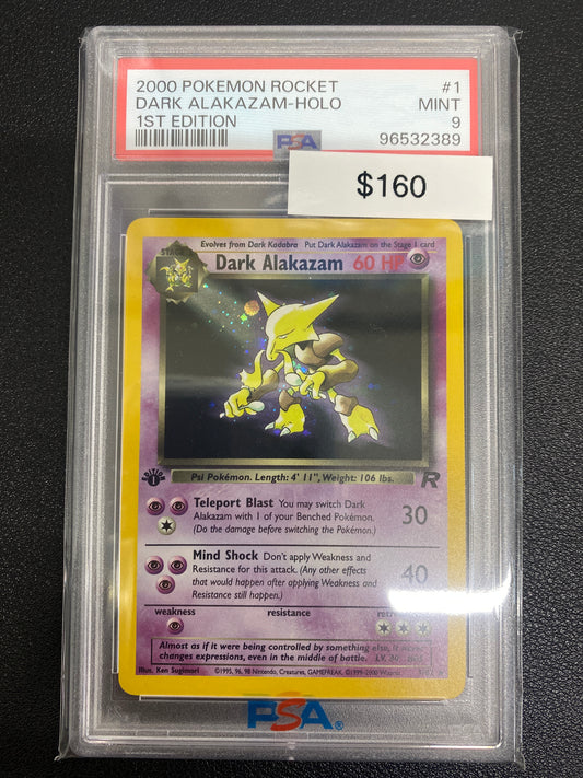 Pokémon 1st Edition Team Rocket Dark Alakazam Holo PSA 9