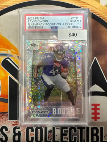 2023 Panini Prizm NFL Zay Flowers Flashback Rookie No Huddle PSA 10