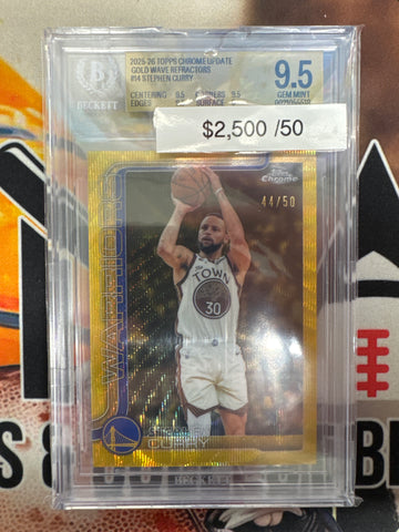 2025-26 Topps Chrome NBA Update Stephen Curry Gold Wave Refractor /50 BGS 9.5