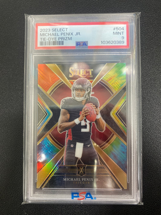 2023 Panini Select NFL Michael Penix Jr Rookie XRC Tie-Dye PRIZM /25 PSA 9