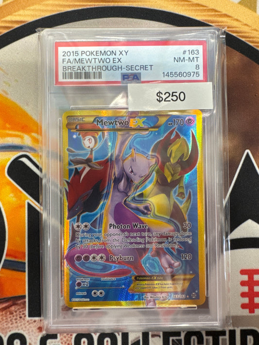 2015 Pokemon XY Full Art Mewtwo EX Breakthrough Secret 163/162 PSA 8