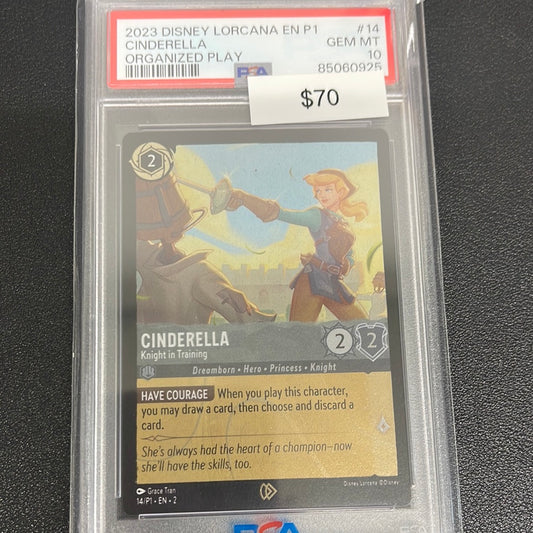 2023 Disney Lorcana Cinderella Knight In Training Organized Play PSA 10