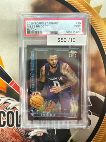 2025 Topps Chrome NBA Sapphire Miles Bridges Black Refractor /10 PSA 9
