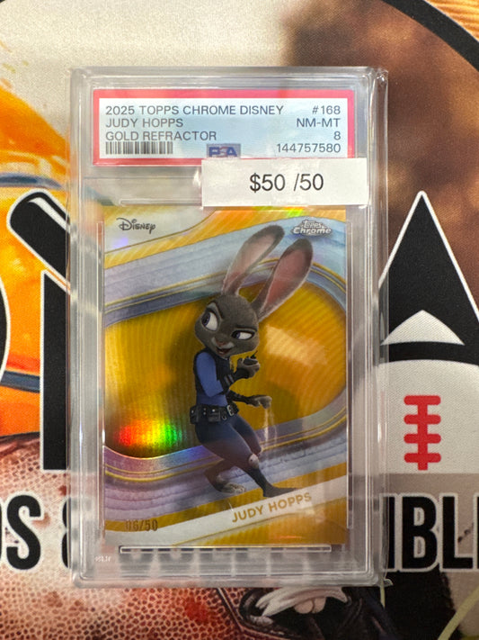 2025 Topps Chrome Disney Judy Hoops Gold Refractor /50 PSA 8