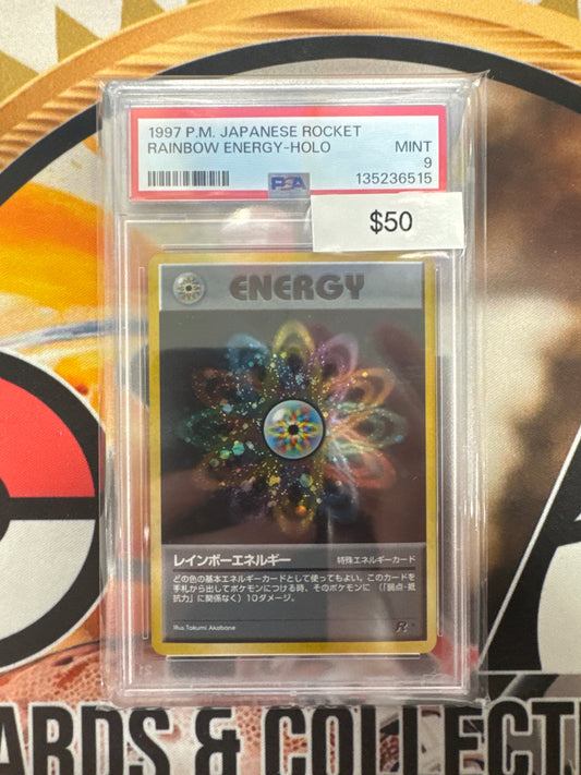 Pokémon Japanese Rainbow Energy Holo Rocket Gang PSA 9
